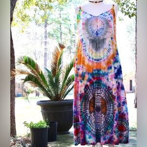 Old Navy size L Cami dress tie dye hand dyed “stealies ,shrooms and peace sign”
